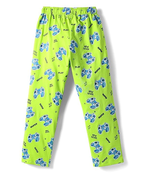 Pine Kids Single Jersey Knit Half Sleeves Co-Ord Night Suit With Gaming Print Theme - Limegreen