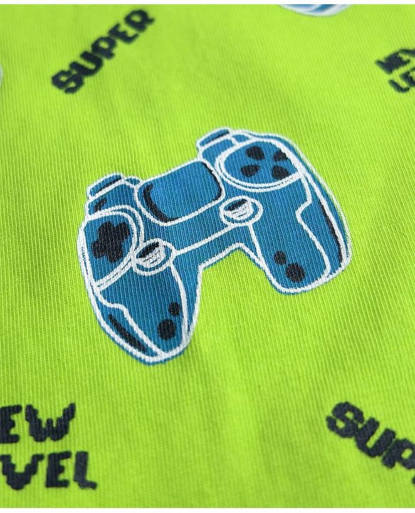 Pine Kids Single Jersey Knit Half Sleeves Co-Ord Night Suit With Gaming Print Theme - Limegreen