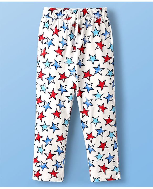 Pine Kids Single Jersey Knit Half Sleeves Co-Ord Night Suit With Star Print - White