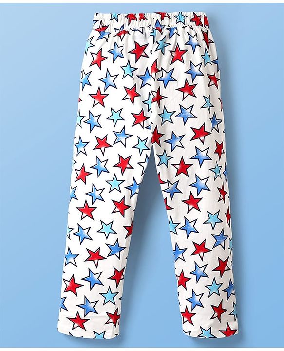 Pine Kids Single Jersey Knit Half Sleeves Co-Ord Night Suit With Star Print - White
