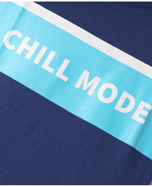 Pine Kids Single Jersey Knit Half Sleeves Night Suit With Chill Mode Print - Navy Blue