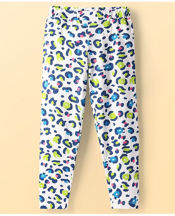Pine Kids Cotton Lycra Knit Full Length Leggings with Cheetah Print - White