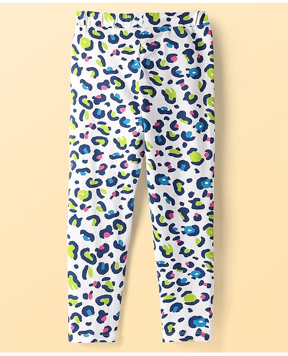 Pine Kids Cotton Lycra Knit Full Length Leggings with Cheetah Print - White