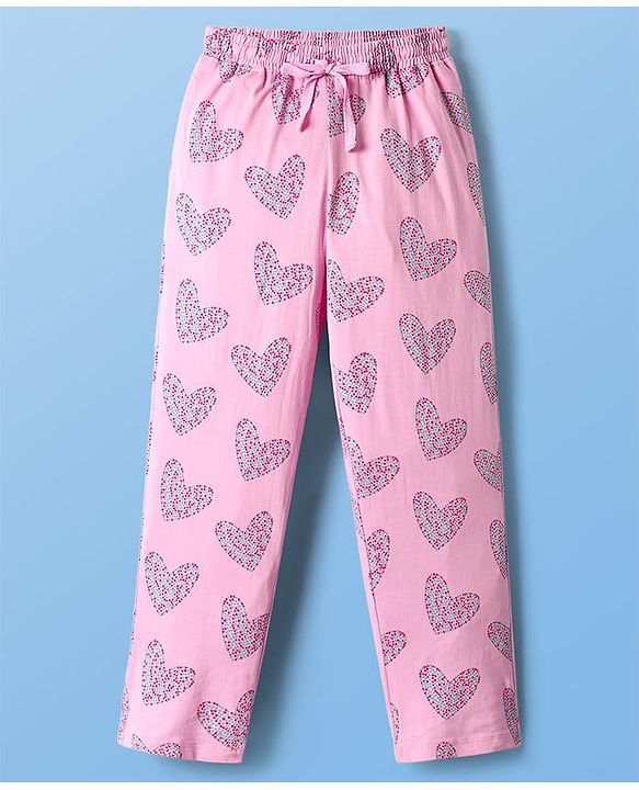 Pine Kids Single Jersey Knit Half Sleeves Night Suit With Hearts Print - Pink