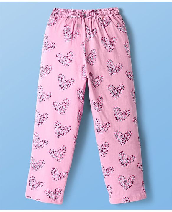 Pine Kids Single Jersey Knit Half Sleeves Night Suit With Hearts Print - Pink