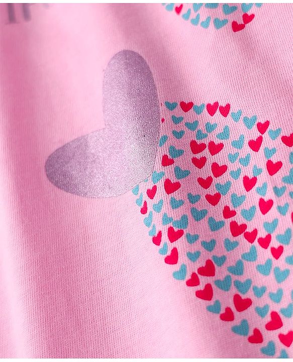Pine Kids Single Jersey Knit Half Sleeves Night Suit With Hearts Print - Pink
