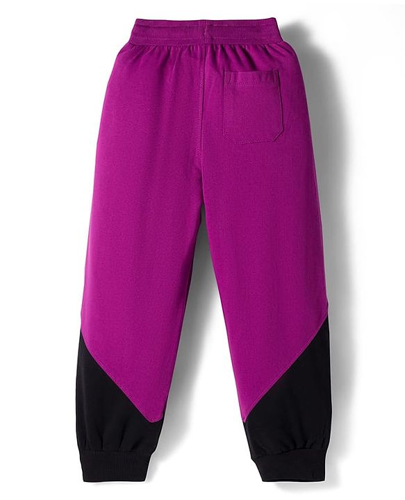 Pine Kids Cotton Knit Full Length Lounge Pant With Text Print & Tape Detailing - Violet
