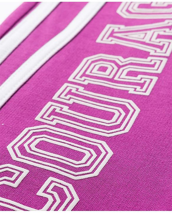 Pine Kids Cotton Knit Full Length Lounge Pant With Text Print & Tape Detailing - Violet