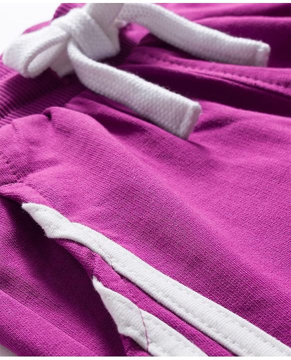 Pine Kids Cotton Knit Full Length Lounge Pant With Text Print & Tape Detailing - Violet
