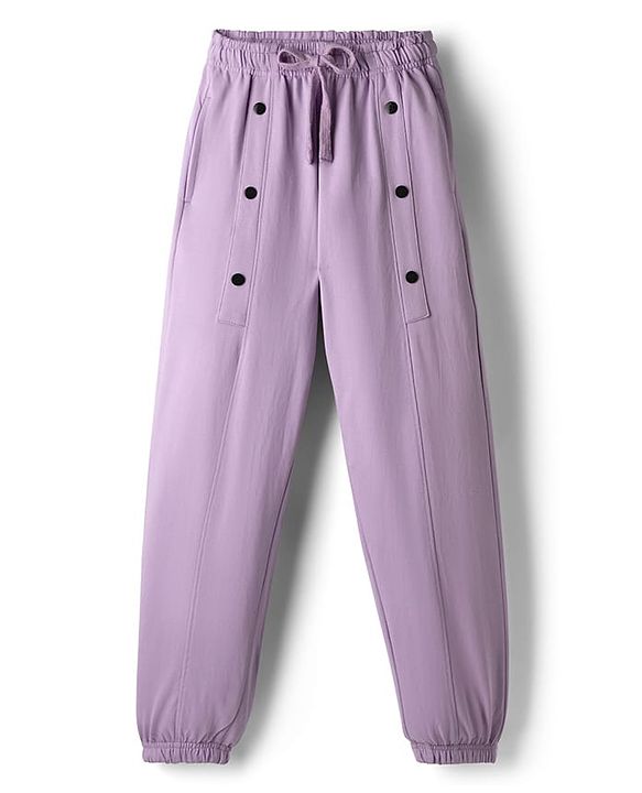 Pine Kids Cotton Knit Full Length Lounge Pant with Button Detailing - Lavender