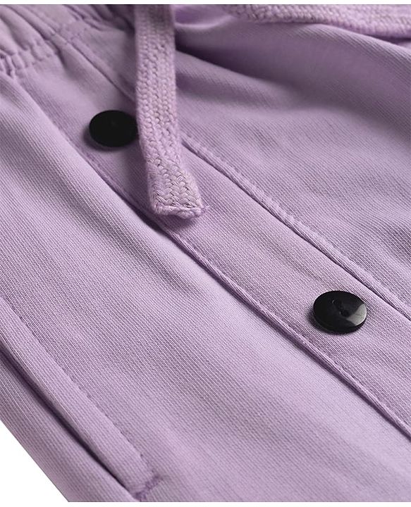 Pine Kids Cotton Knit Full Length Lounge Pant with Button Detailing - Lavender