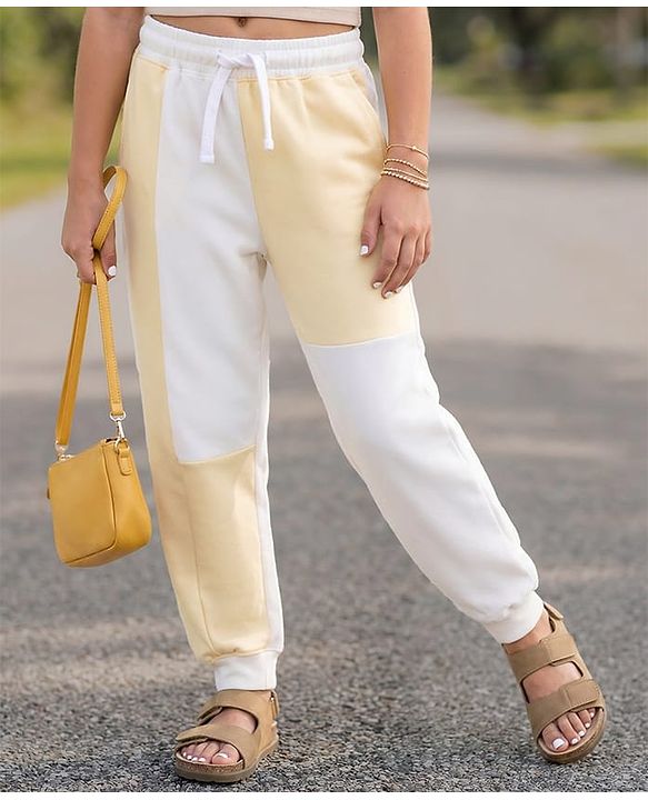 Pine Kids 100% Cotton Full Length Cut & Sew Lounge Pant - Light Yellow & White