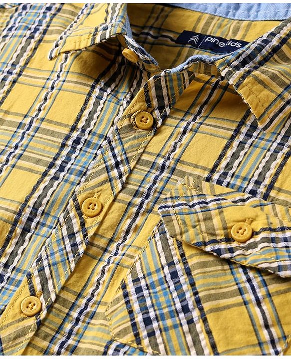 Pine Kids Cotton Woven Half Sleeves Checks Shirt - Yellow