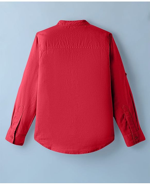Pine Kids 100% Cotton Full Sleeves Solid Coloured Shirt With Mandarin Collar - Red