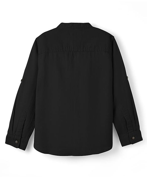 Pine Kids Cotton Woven Full Sleeves Mandarin Collar Solid Shirt - Black