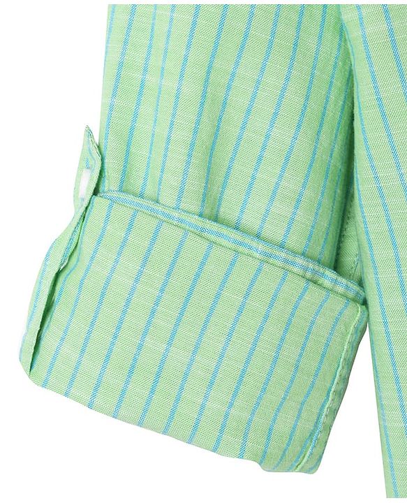 Pine Kids 100% Cotton Full Sleeves Stripes Shirt With Mandarin Collar - Light Green