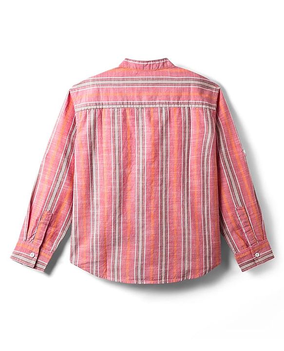 Pine Kids 100% Cotton Full Sleeves Stripes Shirt With Mandarin Collar - Multicolour