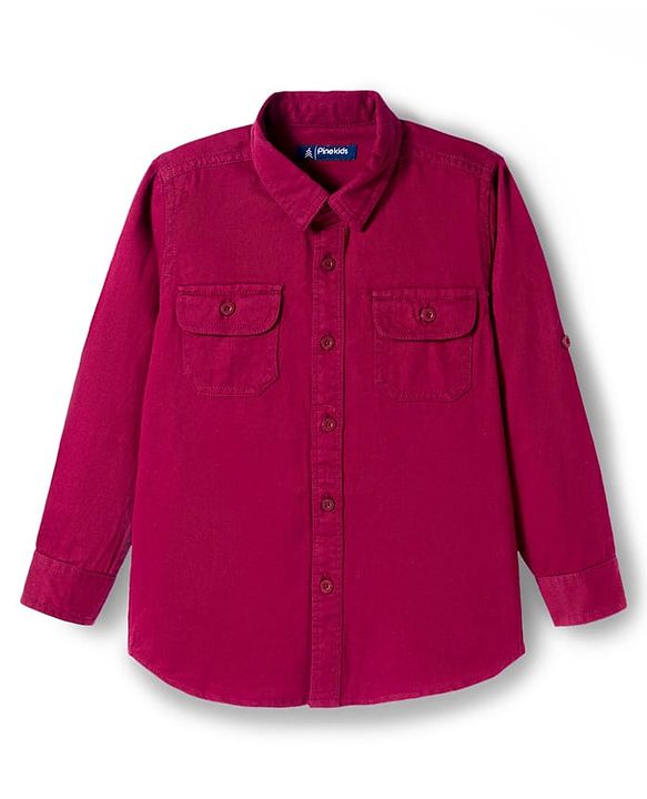 Pine Kids Cotton Woven Full Sleeves Solid Colour Shirt - Maroon