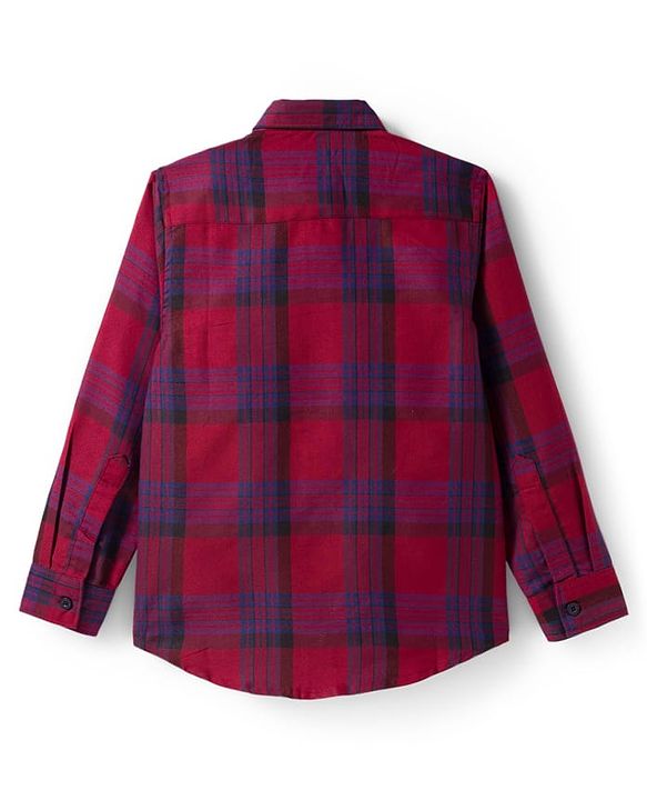 Pine Kids Cotton Woven Full Sleeves Hooded Shirt With Checks - Red