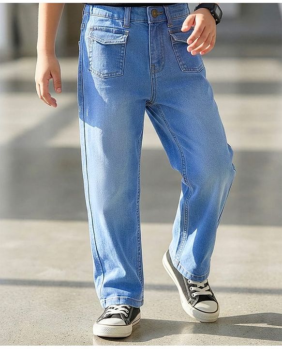 Pine Kids Woven Full Length Washed Denim Jeans - Light Blue
