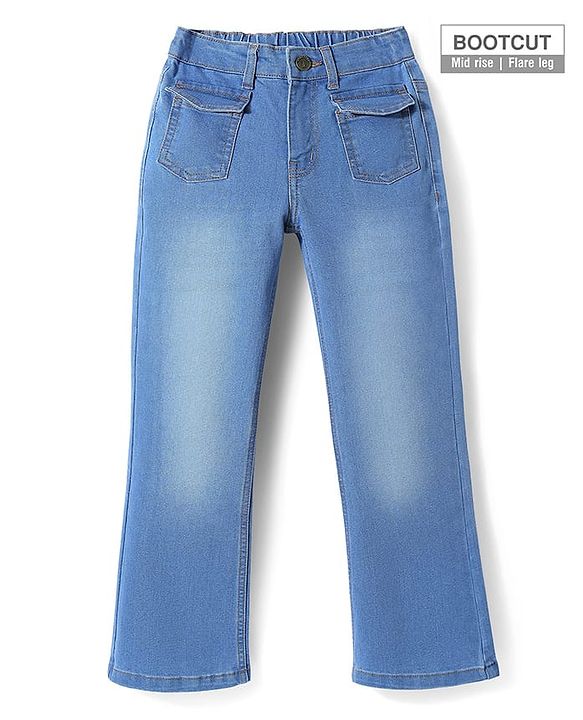 Pine Kids Woven Full Length Washed Denim Jeans - Light Blue