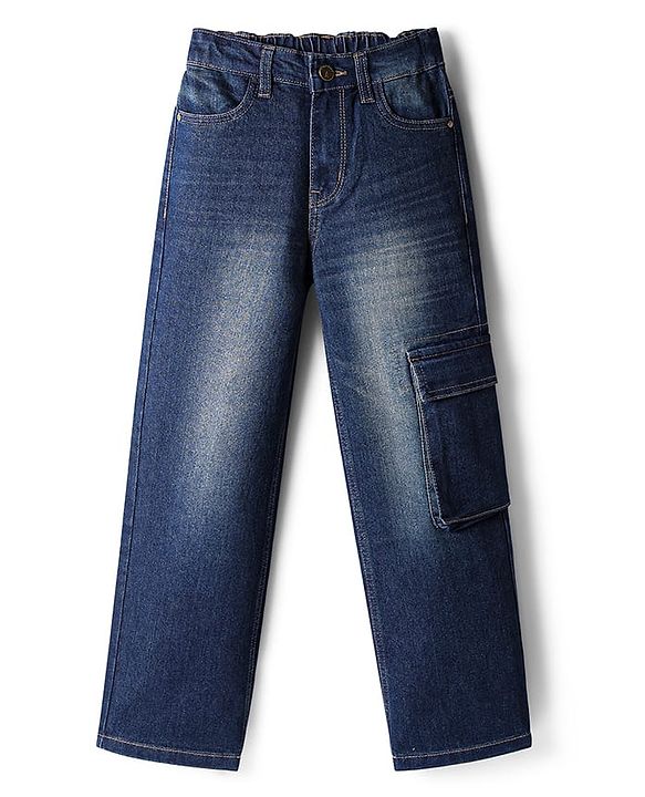 Pine Kids Denim Woven Full Length Washed Jeans With Pocket - Navy Blue