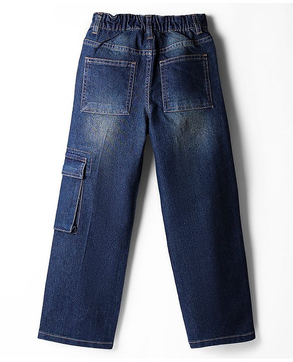 Pine Kids Denim Woven Full Length Washed Jeans With Pocket - Navy Blue