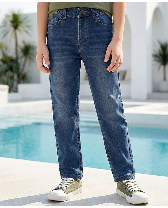 Pine Kids Denim Woven Full Length Washed Jeans - Navy Blue