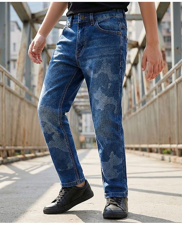 Pine Kids Denim Woven Full Length Washed Jeans - Navy Blue