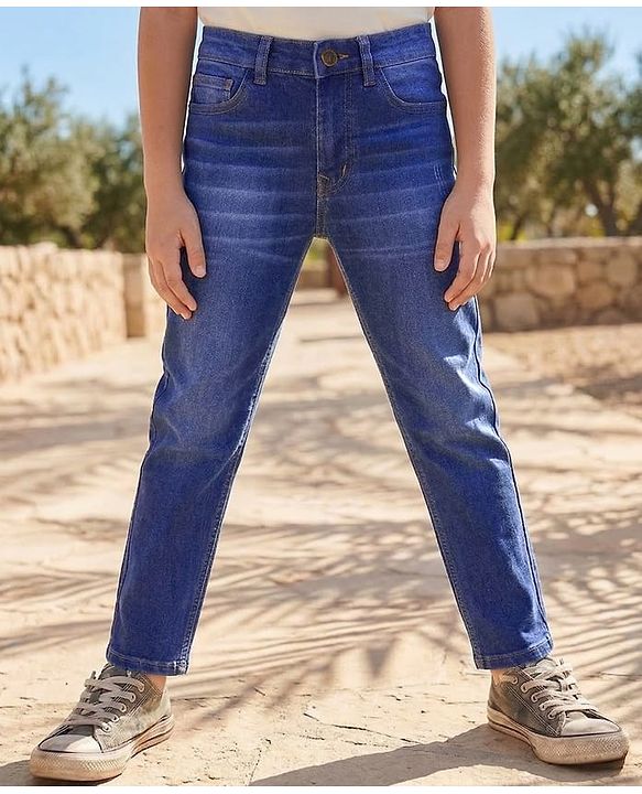 Pine Kids Denim Woven Full Length Washed Jeans - Navy Blue
