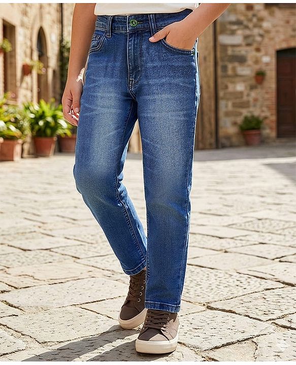 Pine Kids Woven Full Length Washed Jeans - Blue
