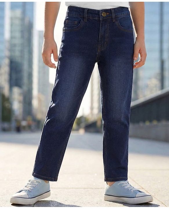 Pine Kids Denim Woven Full Length Washed Jeans - Navy Blue