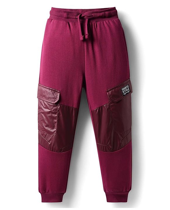 Pine Kids Cotton Knit Full Length Cut & Sew Lounge Pant With Cargo Pockets - Wine