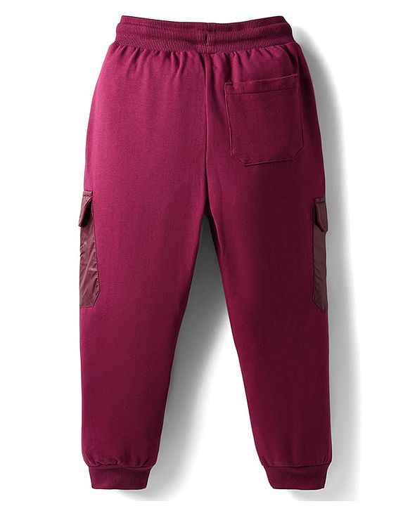 Pine Kids Cotton Knit Full Length Cut & Sew Lounge Pant With Cargo Pockets - Wine