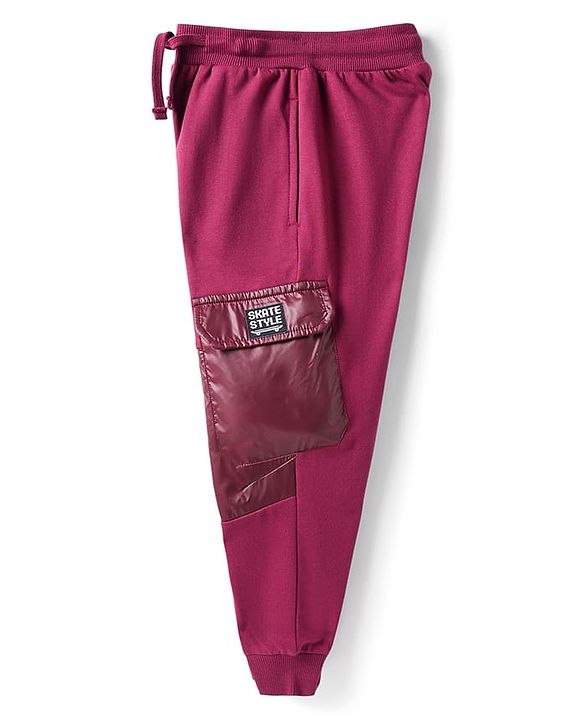 Pine Kids Cotton Knit Full Length Cut & Sew Lounge Pant With Cargo Pockets - Wine