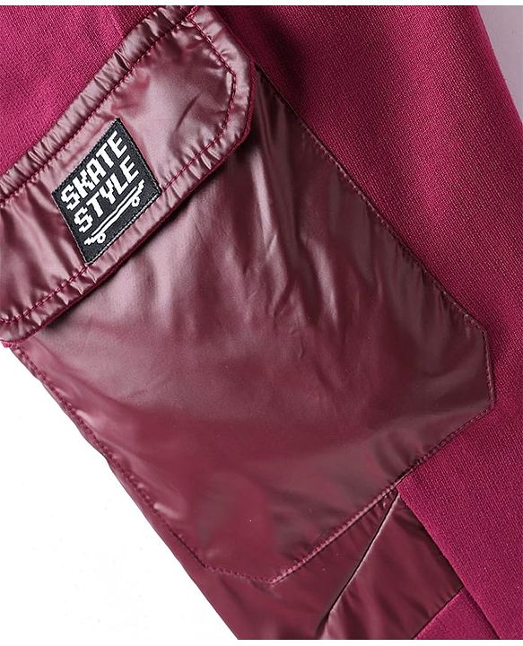 Pine Kids Cotton Knit Full Length Cut & Sew Lounge Pant With Cargo Pockets - Wine