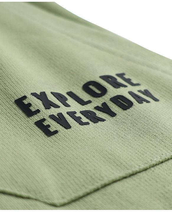 Pine Kids Cotton Knit Full Length Lounge Pant With Text Print & Cargo Pockets - Light Green