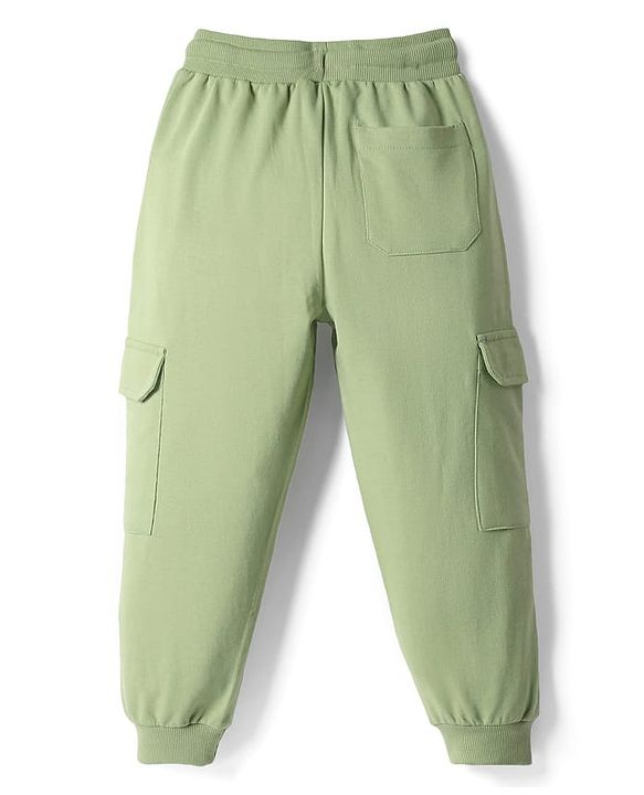 Pine Kids Cotton Knit Full Length Lounge Pant With Text Print & Cargo Pockets - Light Green