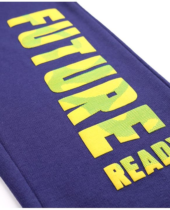 Pine Kids Cotton Knit Full Length Lounge Pants With Future Ready Text Print - Navy Blue