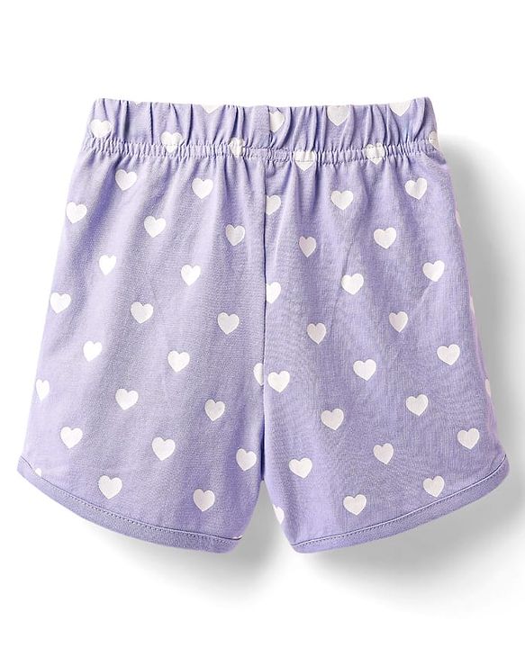 Babyhug Cotton Knit Frill Sleeves Shorts Night Suit With Unicorn Print - Lavender