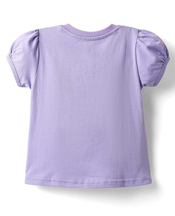 Babyhug Cotton Knit Frill Sleeves Shorts Night Suit With Unicorn Print - Lavender