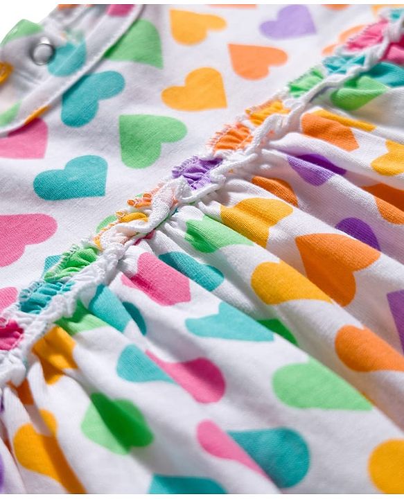 Babyhug Single Jersey Knit Half Sleeves Frock with Heart Print - White