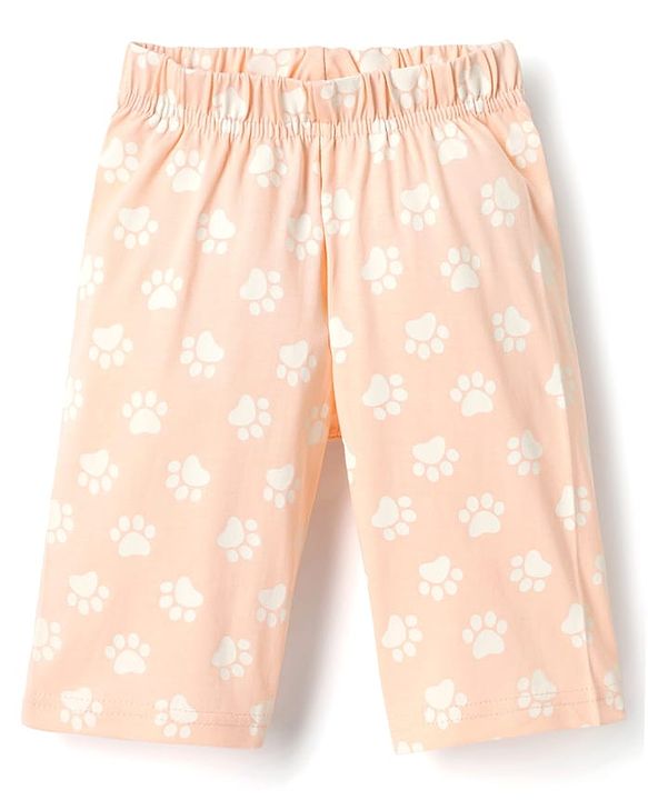 Babyhug Cotton Knit Half Sleeves Capri Night Suit With Kitten Print - Pink