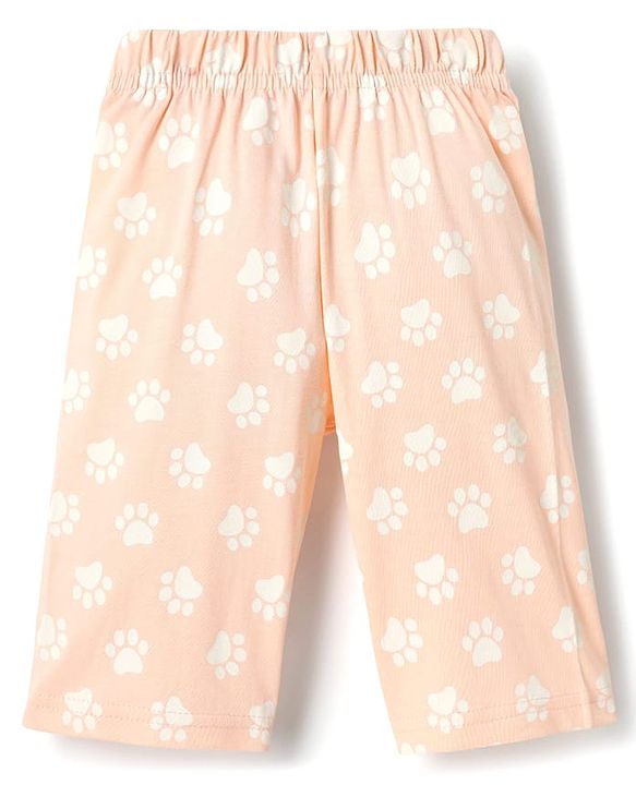 Babyhug Cotton Knit Half Sleeves Capri Night Suit With Kitten Print - Pink