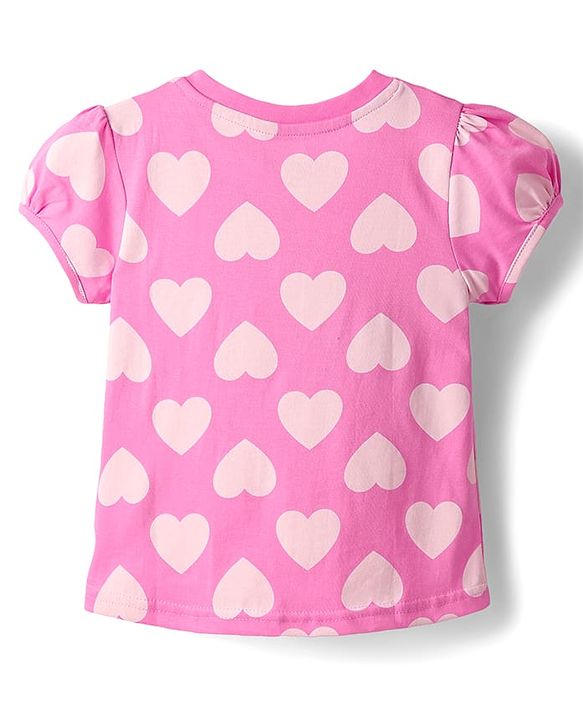 Babyhug Cotton Knit Half Sleeves Co-Ord Night Suit With Heart Print - Pink