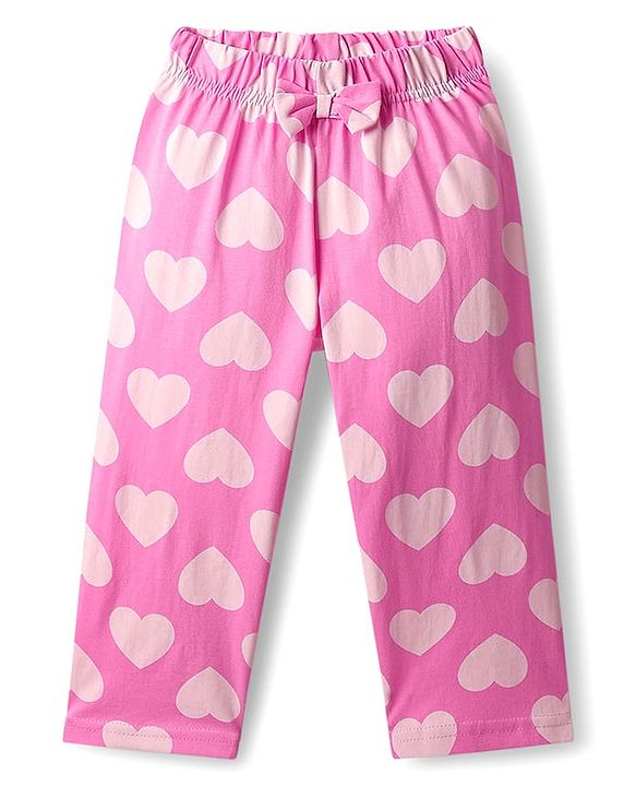 Babyhug Cotton Knit Half Sleeves Co-Ord Night Suit With Heart Print - Pink