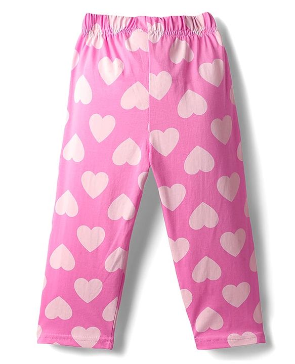Babyhug Cotton Knit Half Sleeves Co-Ord Night Suit With Heart Print - Pink