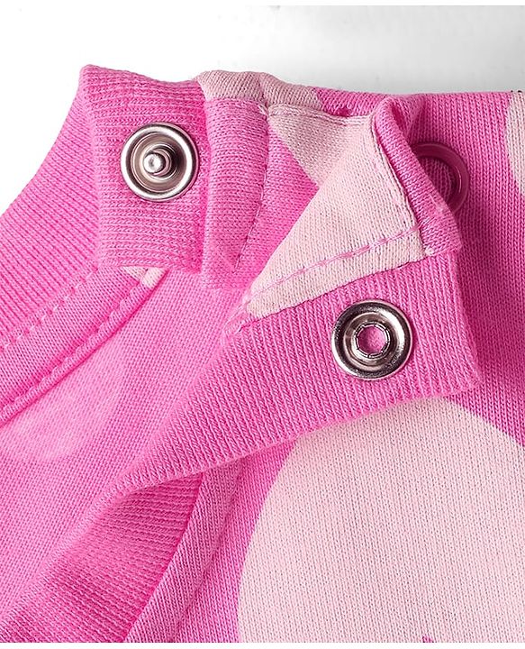 Babyhug Cotton Knit Half Sleeves Co-Ord Night Suit With Heart Print - Pink