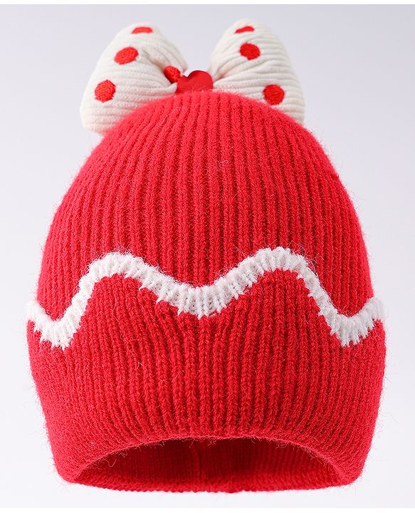 Babyhug Pom Pom Woollen Cap Teddy Applique - Blue main image 0