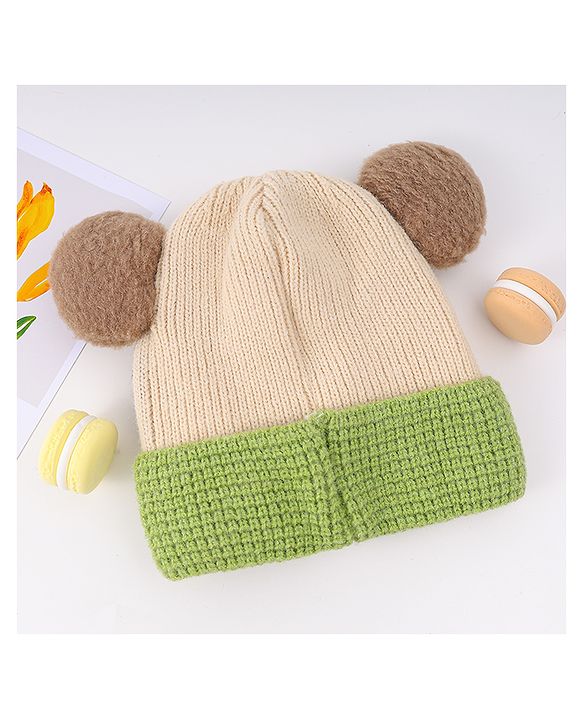 Babyhug Woollen Cap With Bear Face & Ear Applique  Orange - Diameter 10 cm